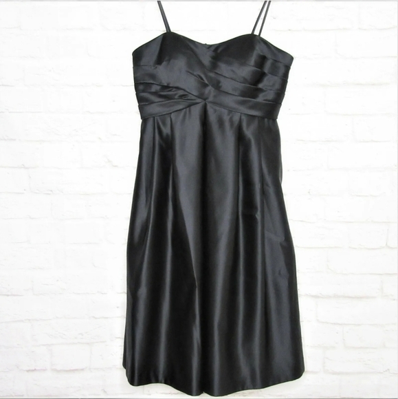 NWT BILL LEVKOFF Satin Strapless Pocketed Empire Waist Evening Dress SZ 6 Black - Picture 3 of 13